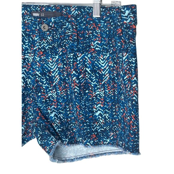 Levi’s Printed Denim Cutoff Shorts Size 12 Blue Orange Pattern Summer Casual - Picture 7 of 9